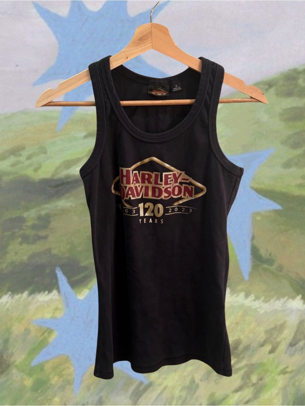 Harley Davidson 120th Anniversary Ribbed Tank Top Black Gold - Women's M